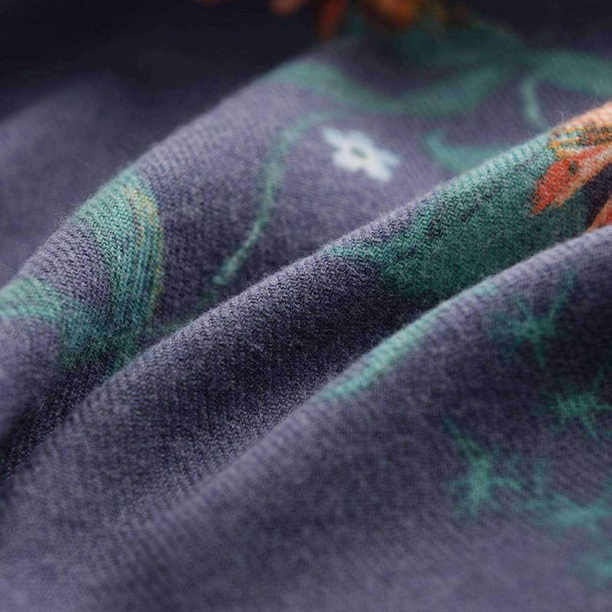 Rose Print Tassel Scarf - Boho Faux Cashmere Wrap