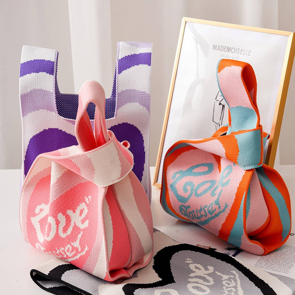 WOMEN KNIT CLUTCH PURSE LOVE SHOULDER TOTE BAG_CWAB0884