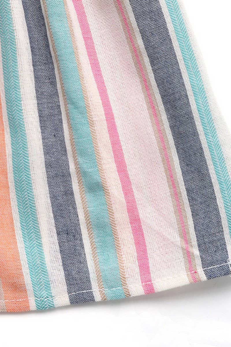 CWDMD5325_RAINBOW STRIPED TIE BACK SPAGHETTI STRAP DRESS