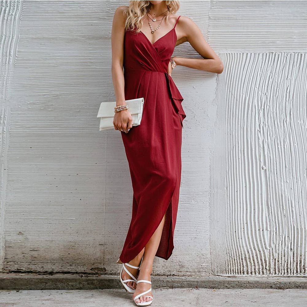 STYLISH SOLID COLOR HALTER DRESS