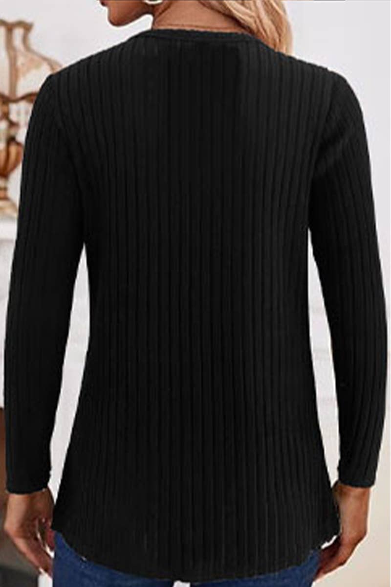 SOLID COLOR CASUAL KNIT BUTTON PULLOVER SWEATER