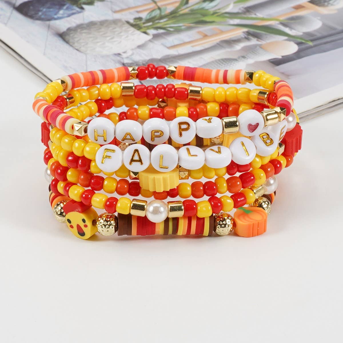 CWAJE05697_THANKSGIVING PUMPKIN MAPLE LEAF TURKEY BRACELET