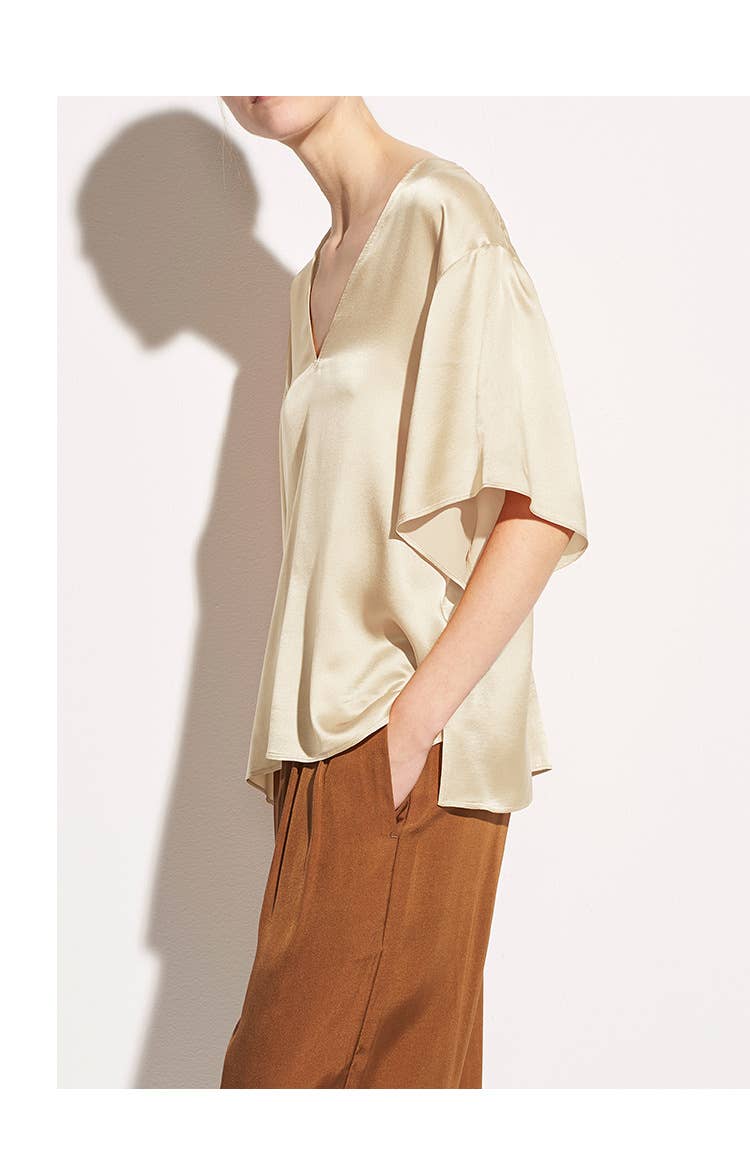 V-neck loose luxury imitation silk home top