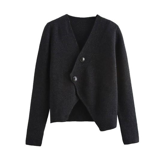 Wool blend cardigan with cuff opening design