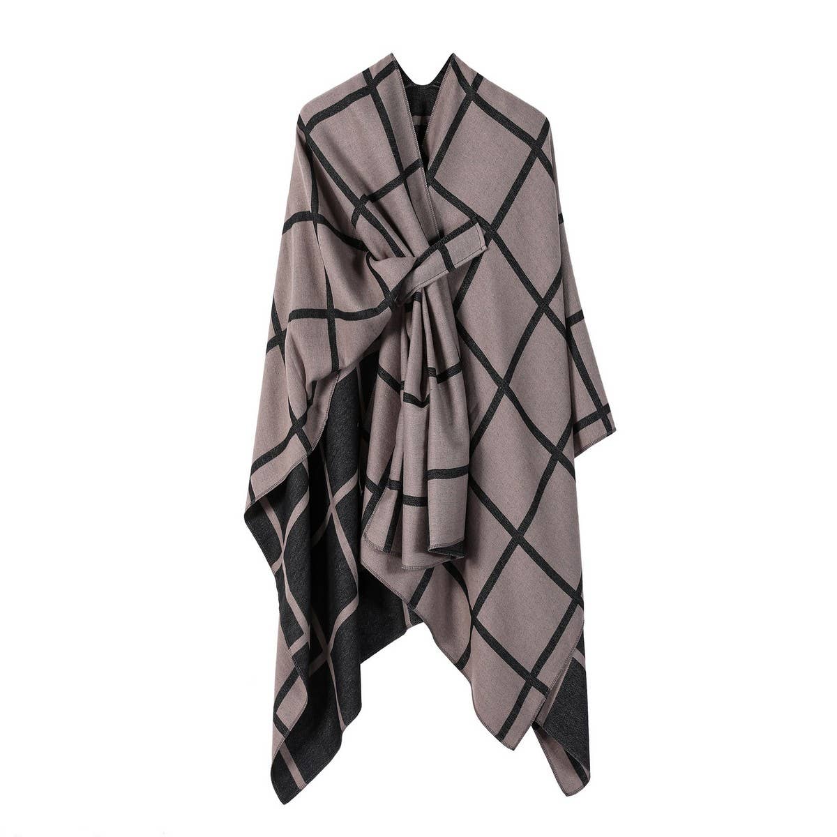 SIDE-STRAP SHAWL PLAID SLIT CAPE WARM SCARF