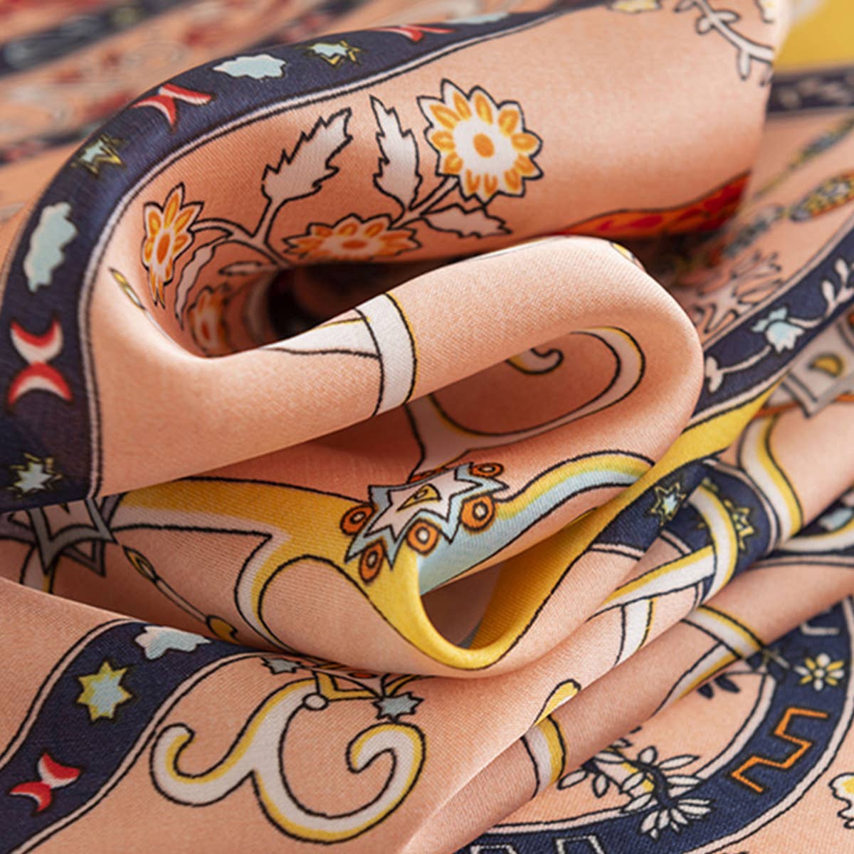 Floral Satin Square Scarf for Women?™s Elegance