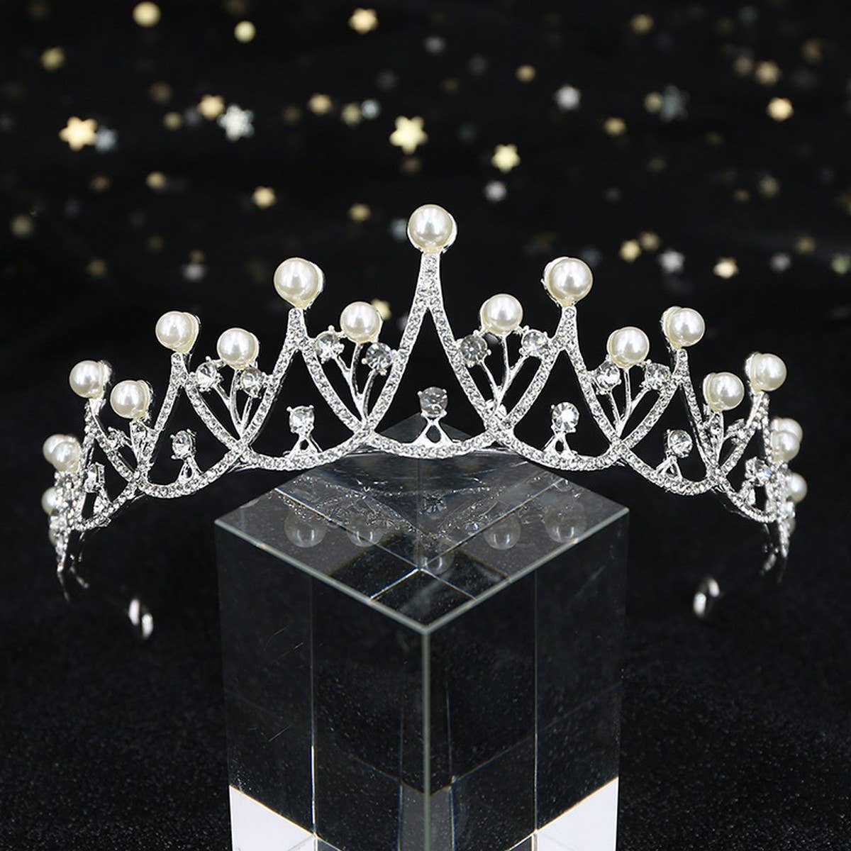 DIAMOND PEARL BRIDAL WEDDING CRYSTAL TIARA