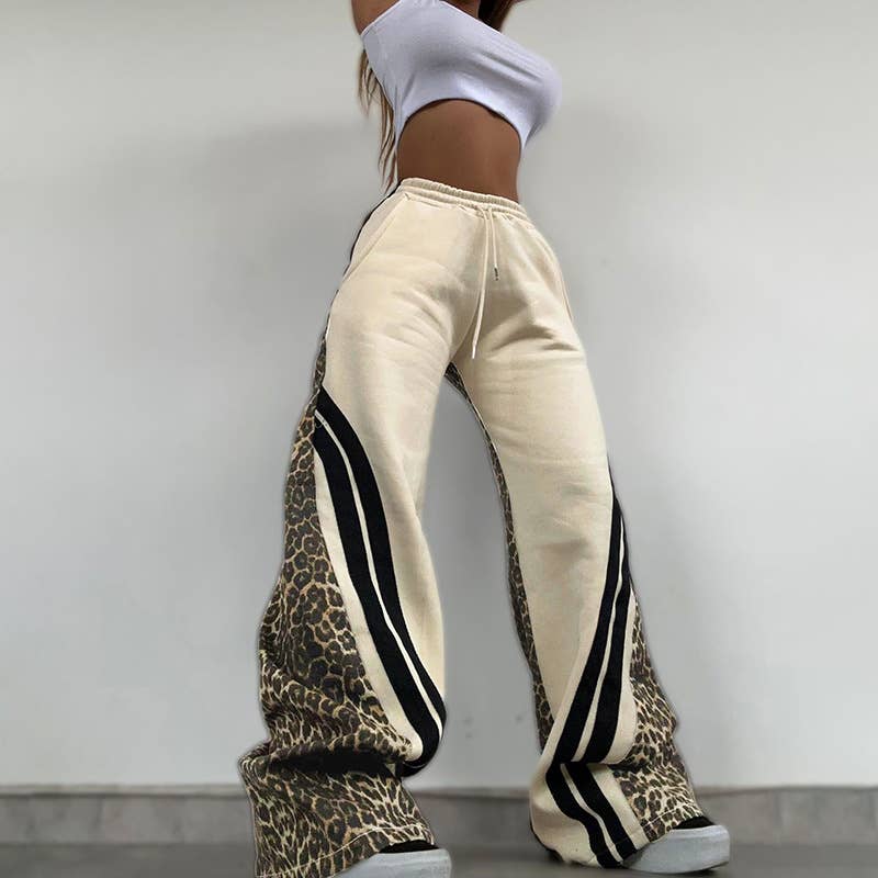 Leopard high-waisted loose straight-leg pants