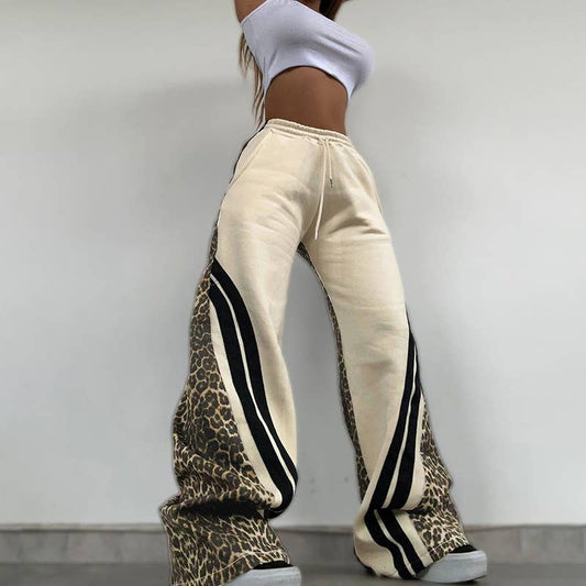 Leopard high-waisted loose straight-leg pants