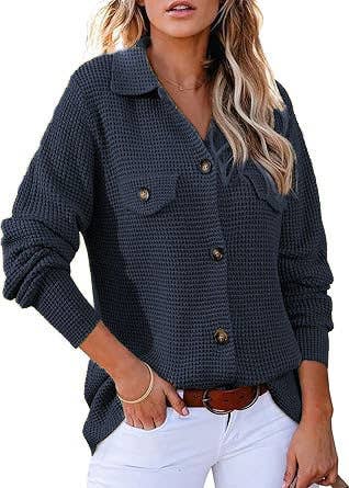 WAFFLE KNIT JACKET CASUAL BUTTON-DOWN SHIRT