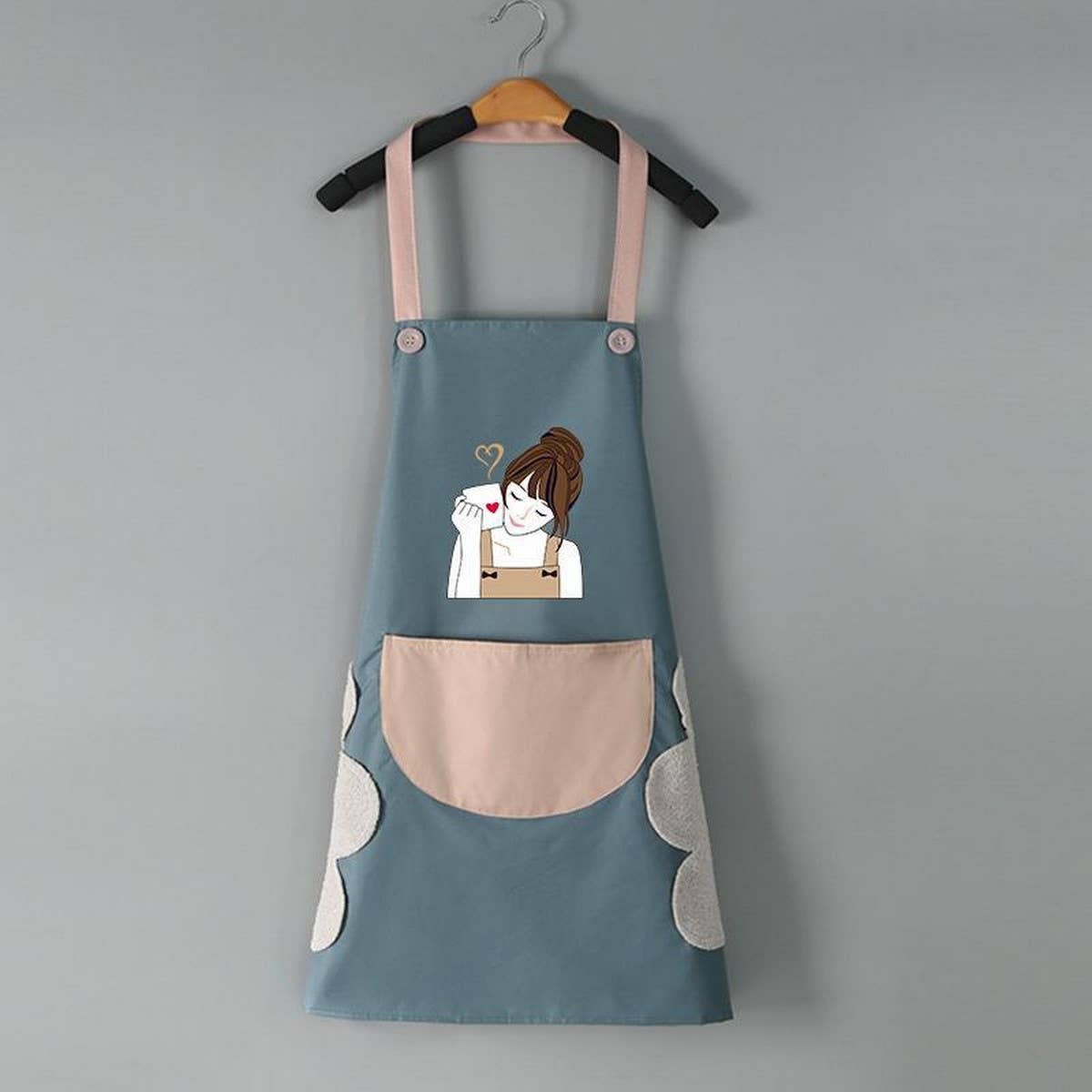 Coffee Girl Print Summer Thin Apron with pockets