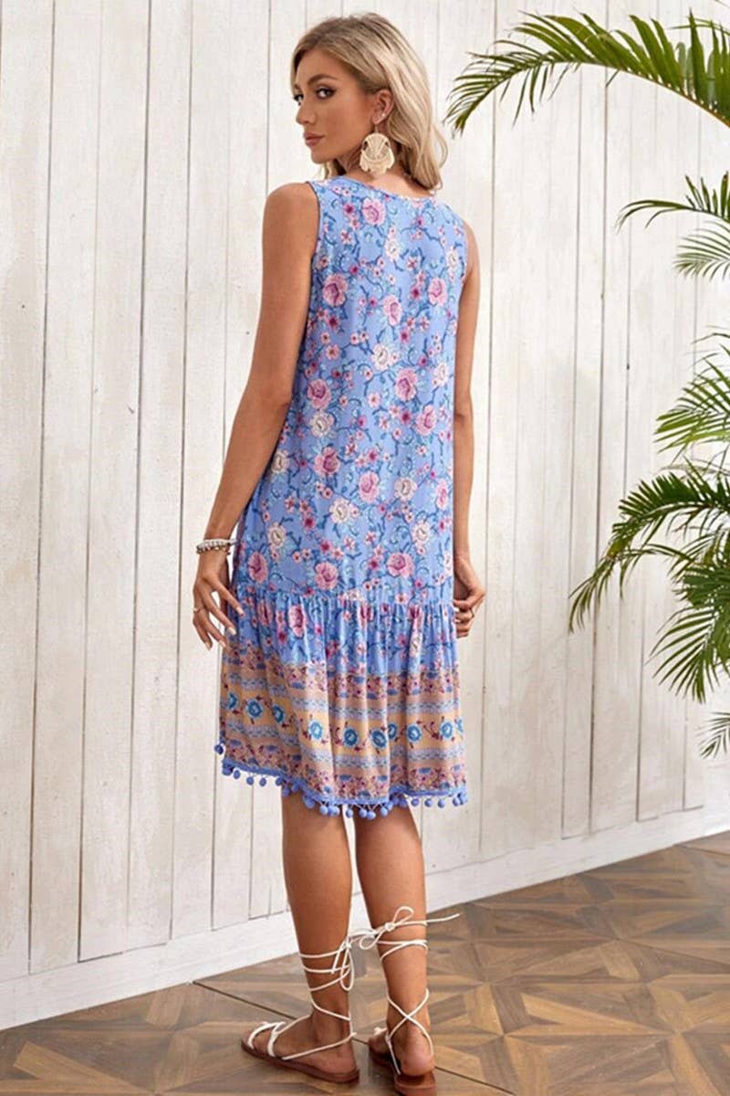 CWDSD8207_SUMMER BOHEMIAN V-NECK CASUAL DRESS