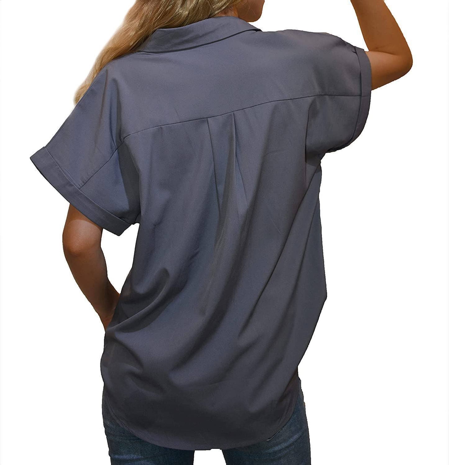 V-NECK BUTTON-DOWN SHIRT TOP