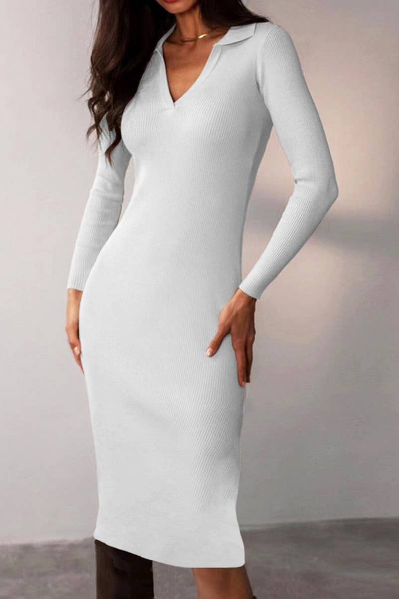 CWDMD4901_SOLID COLOR DEEP V LAPEL SLIM DRESS