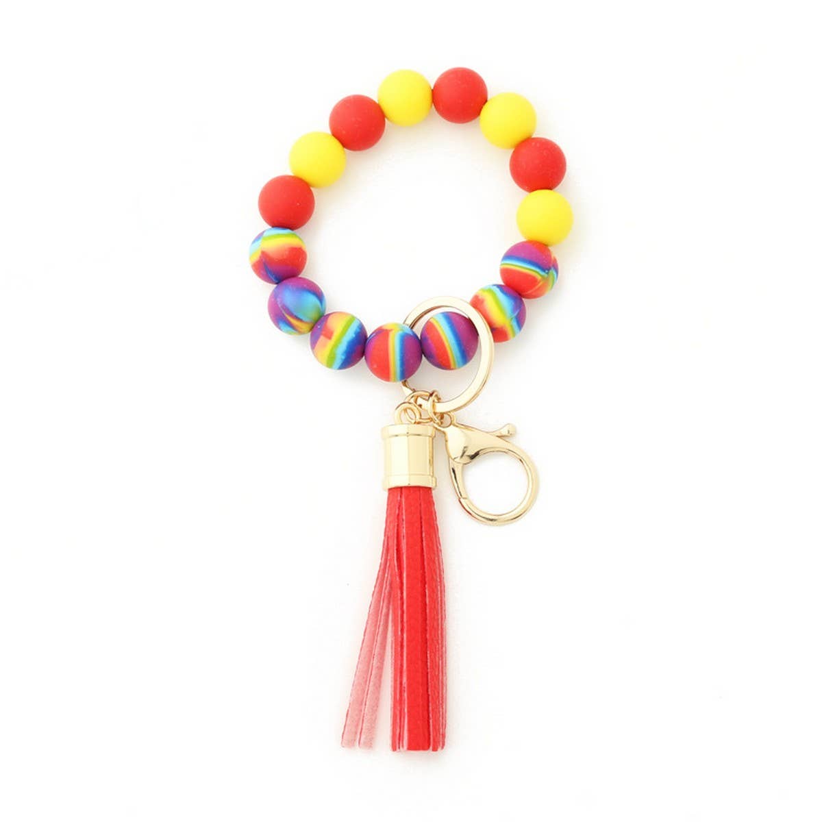 Colorful Silicone Bead Bracelet with Wood Keychain_CWAB5108