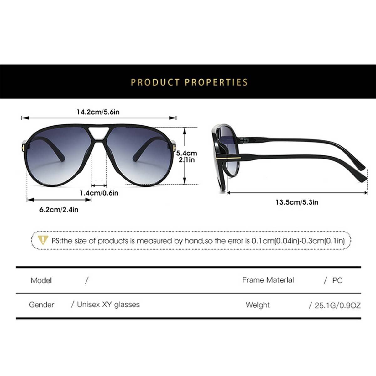 LETTER T DOUBLE BRIDGE LARGE FRAME SUNGLASSES