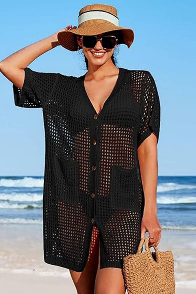 CWTBLS1641_HOLIDAY HOLLOW KNIT SHORT SLEEVE BEACH COVER UP