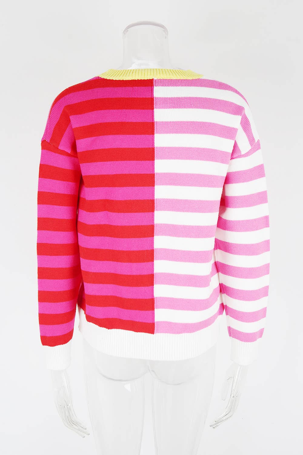 Round-neck stripe color-blocking knitted sweater