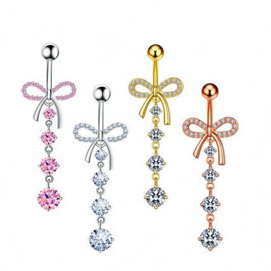 Bowknot Belly Ring Micro CZ Dangle Piercing_CWMM9312