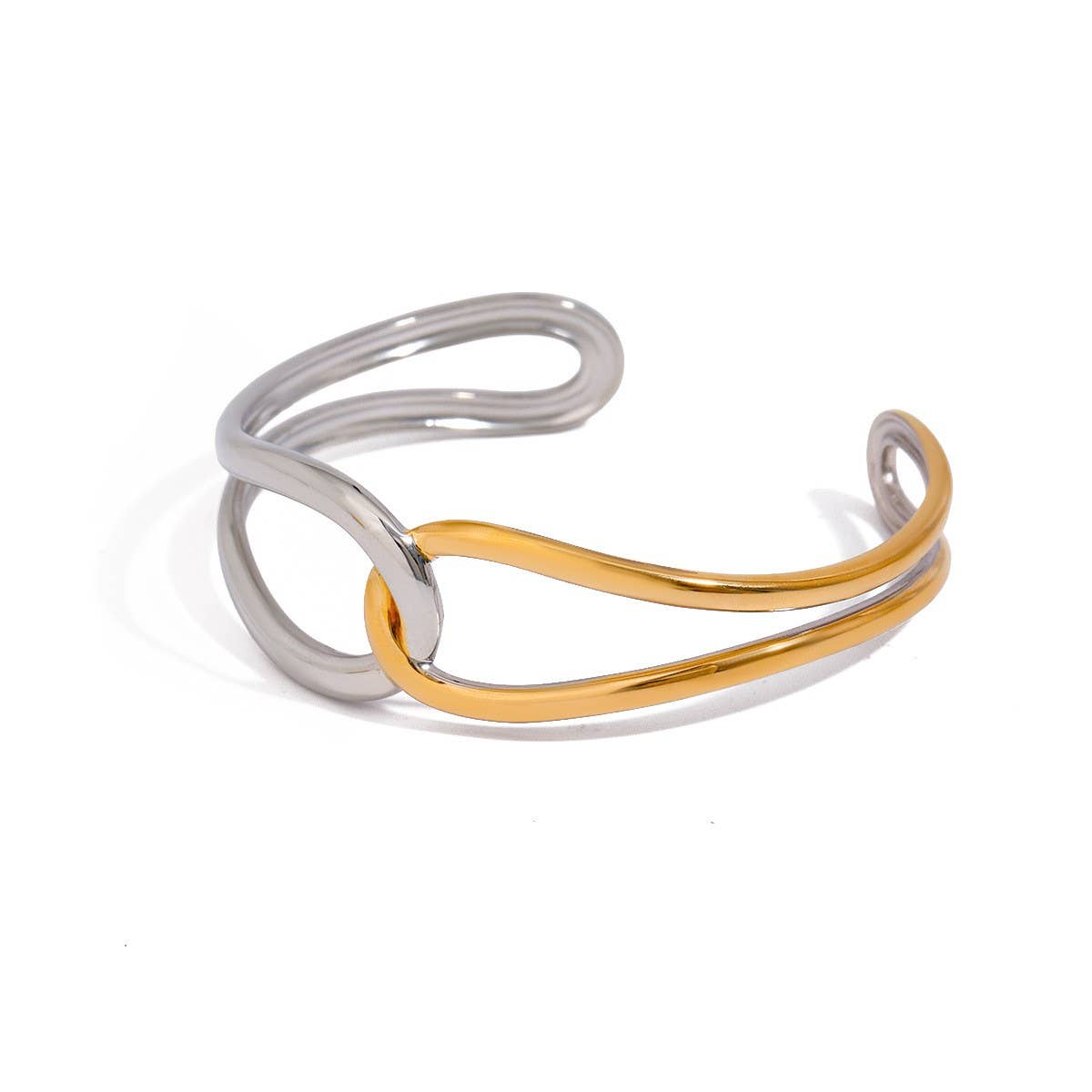 18K Gold Silver Twist Knot Hollow Open Cuff_CWAJE4861