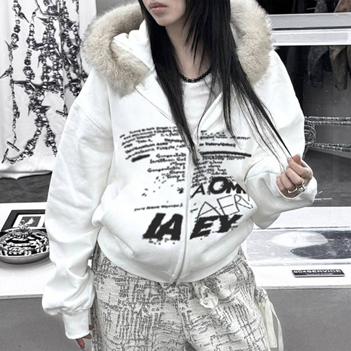 VINTAGE DIGITAL PRINT WOOLLY PATCHWORK HOODIE