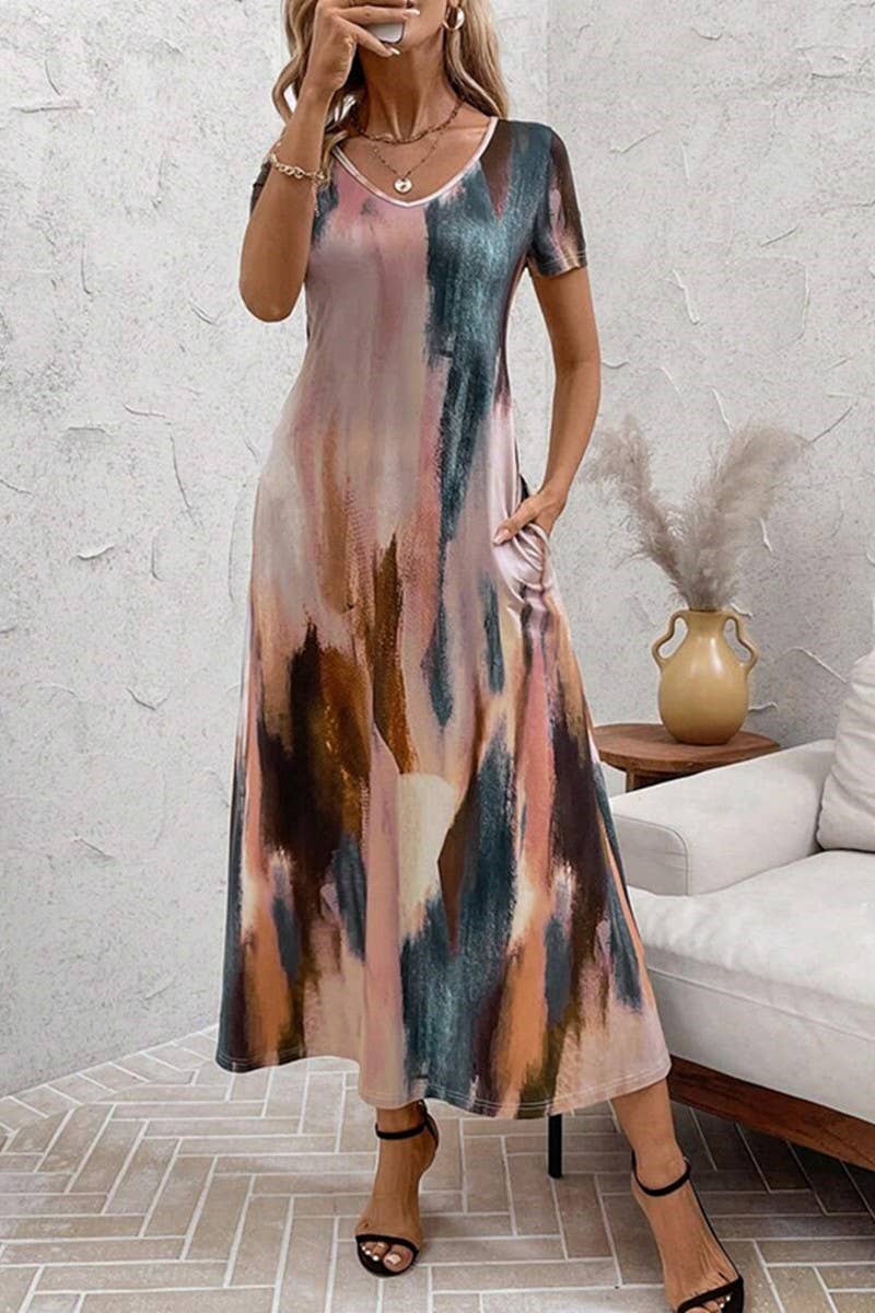 CWDMD5713_SUMMER TEMPERAMENT WAIST SHORT SLEEVE DRESS