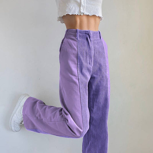 LOOSE-FITTING PANTS SOLID CORDUROY PANTS