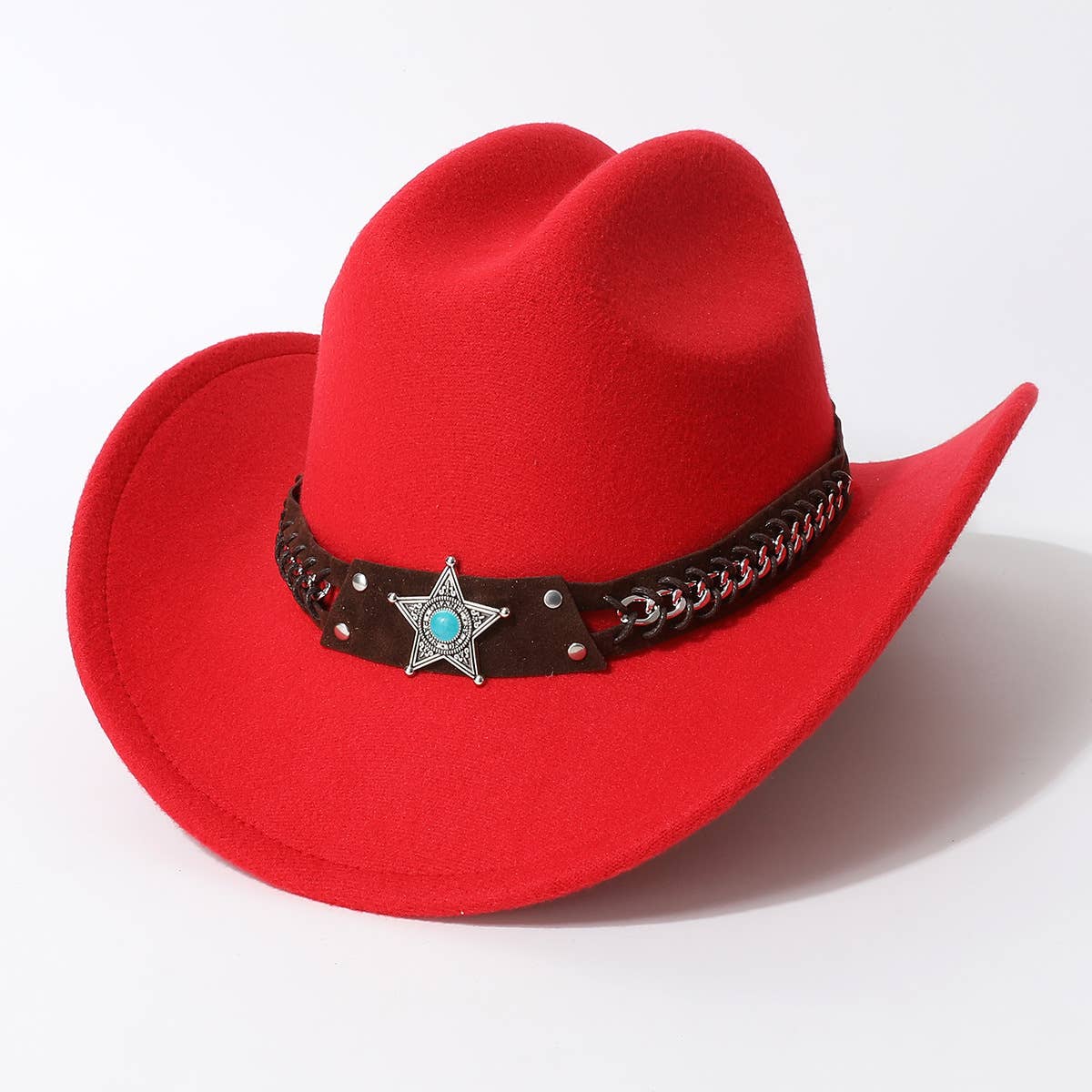 Woven Western Cowboy Hat with Turquoise Star Band_CWAH3661