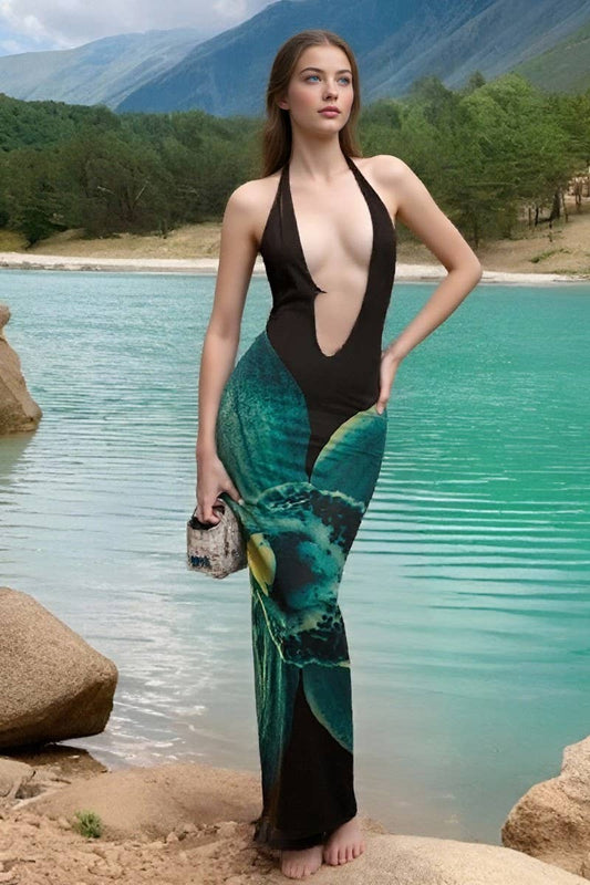 CWDMD6433_SUMMER SEXY FLOWER HALTER NECK BODYCON DRESS