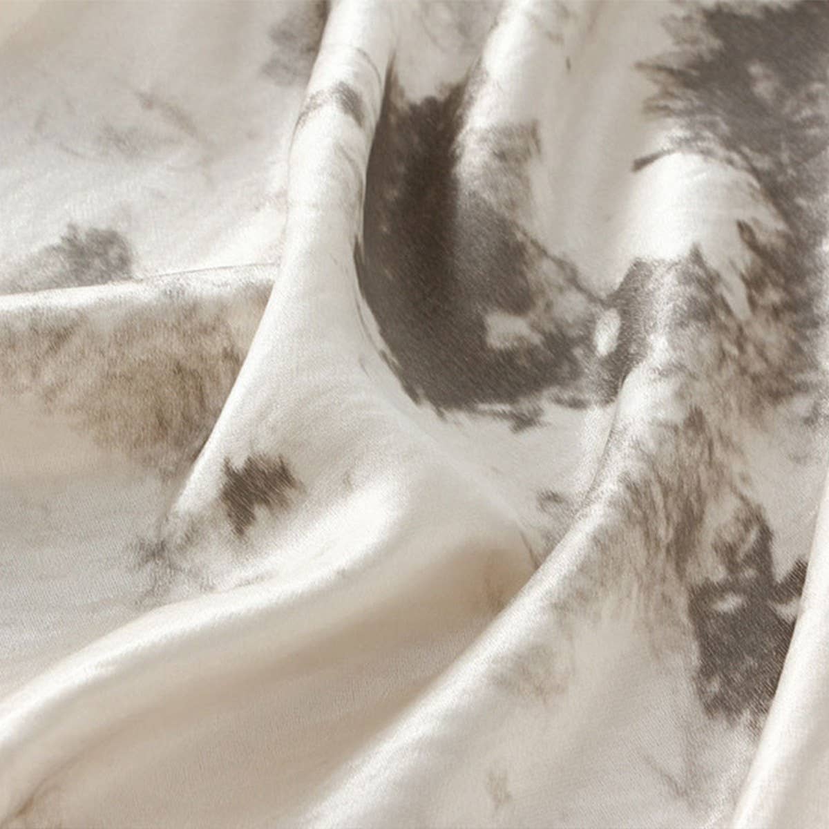 Tie-Dye Satin Print Fishtail Midi Skirt