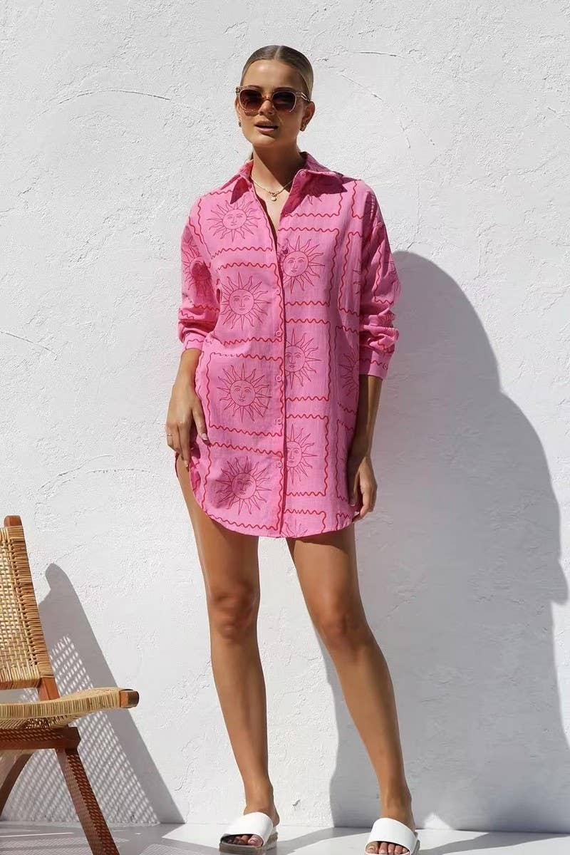 CWDSD8376_PRINTED BUTTON DOWN COLLARED SHIRT DRESS