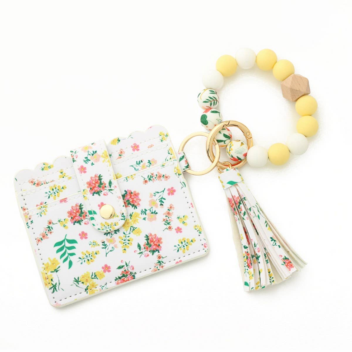 Blue Floral Bead Wallet & Geometric Keychain Set_CWAB4953