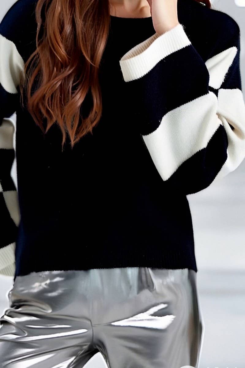 CWOSWL07087_MULTICOLOR PRINTED LONG SLEEVE CONTRAST SWEATER