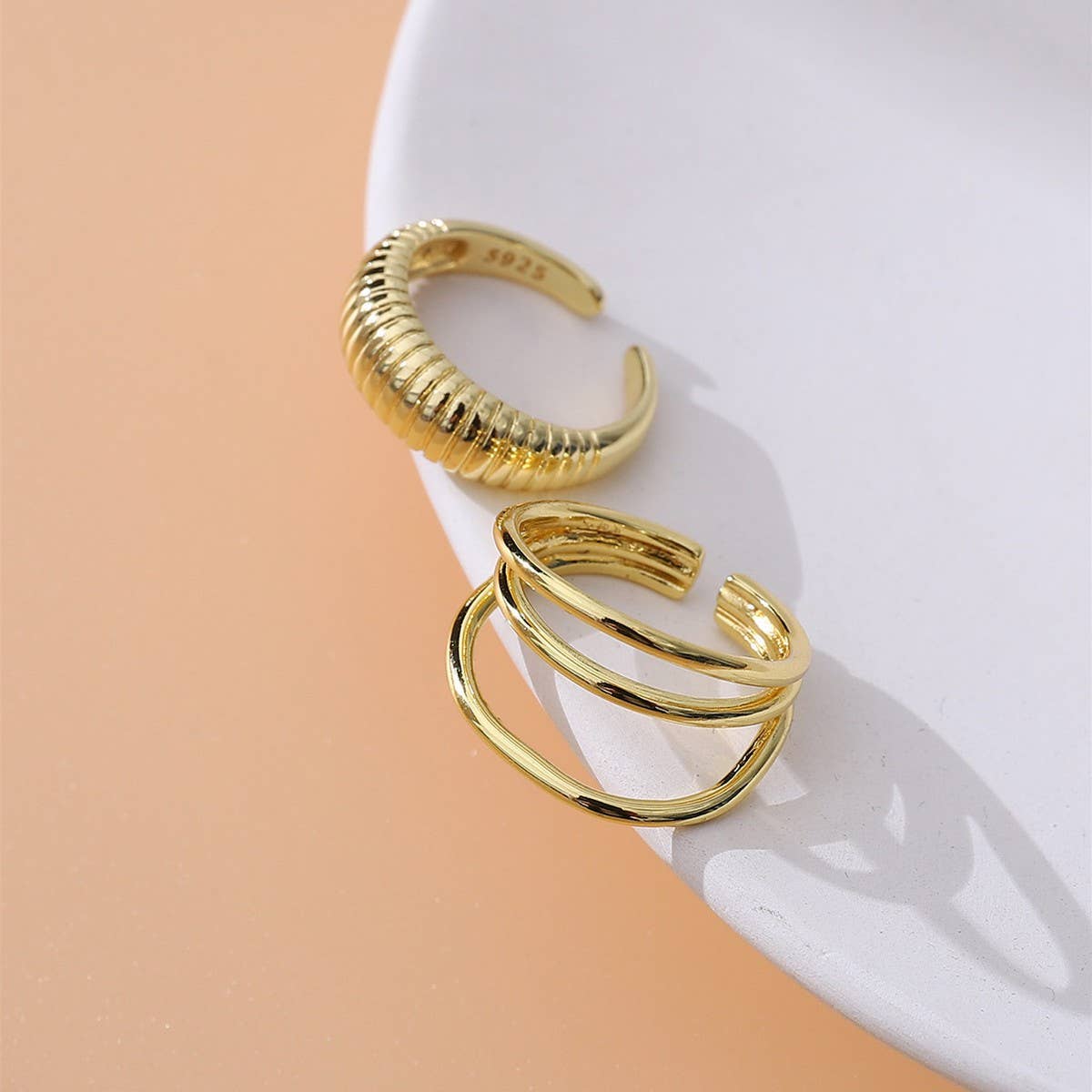 NEW GEOMETRIC OPEN RING 2-PIECE SET