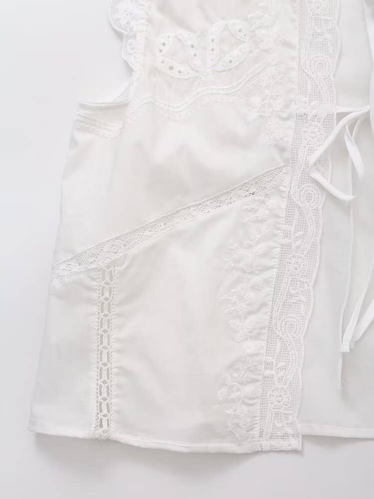 Fashion sleeveless bow tie tie embroidery top