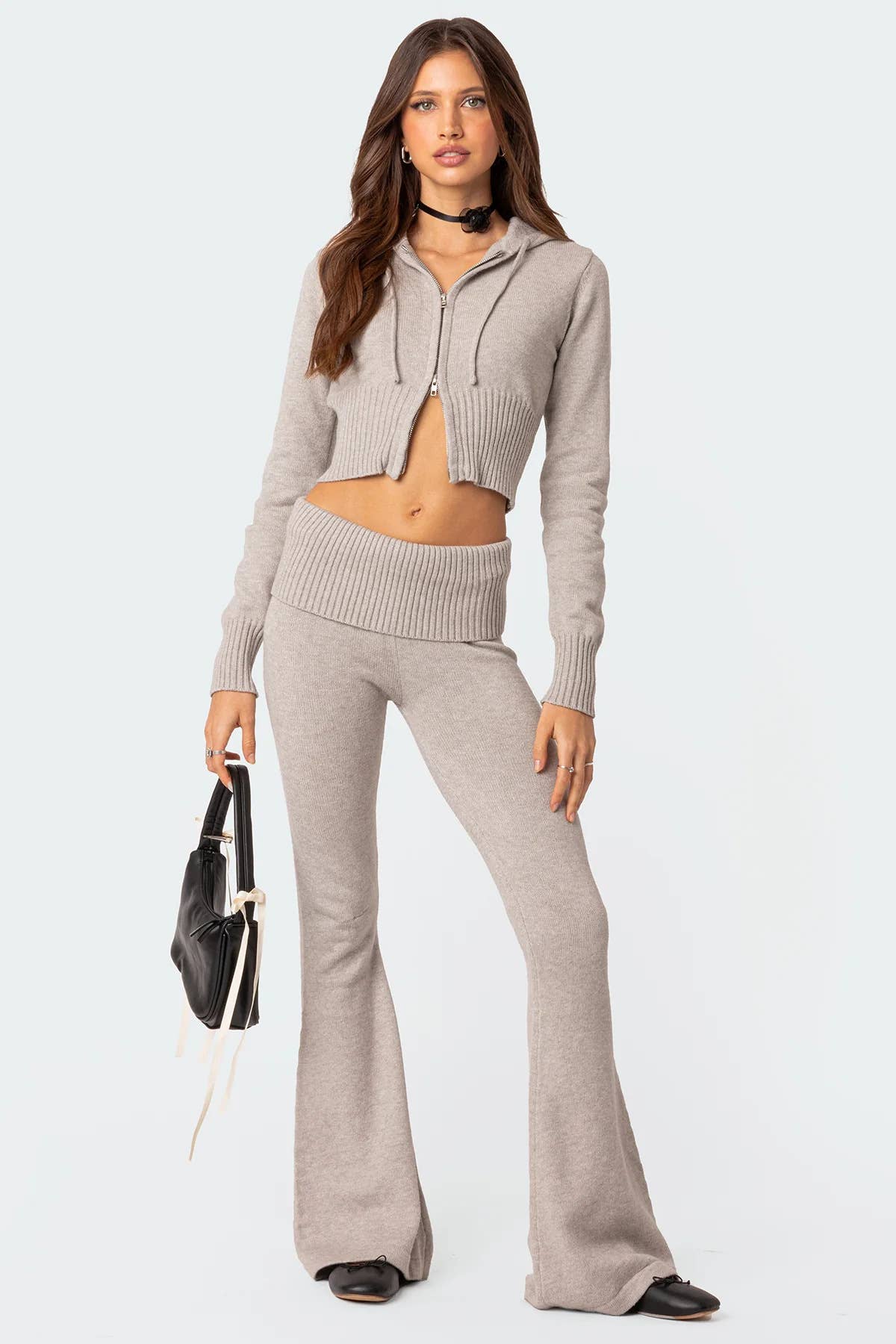 Two-piece sport zippered hooded top trousers set