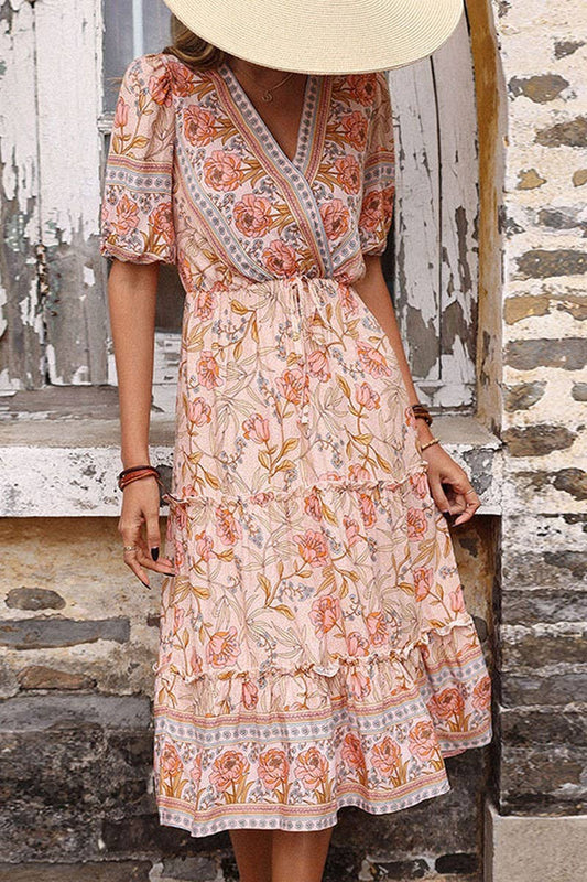 CWDSD2750_Deep V-Neck Short Sleeve Print Dresses