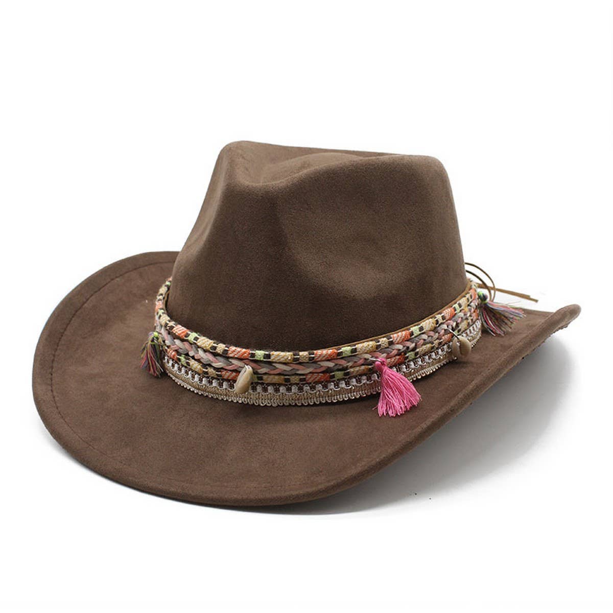 Bohemian Suede Western Cowboy Curled Brim Fedora_CWAH1094