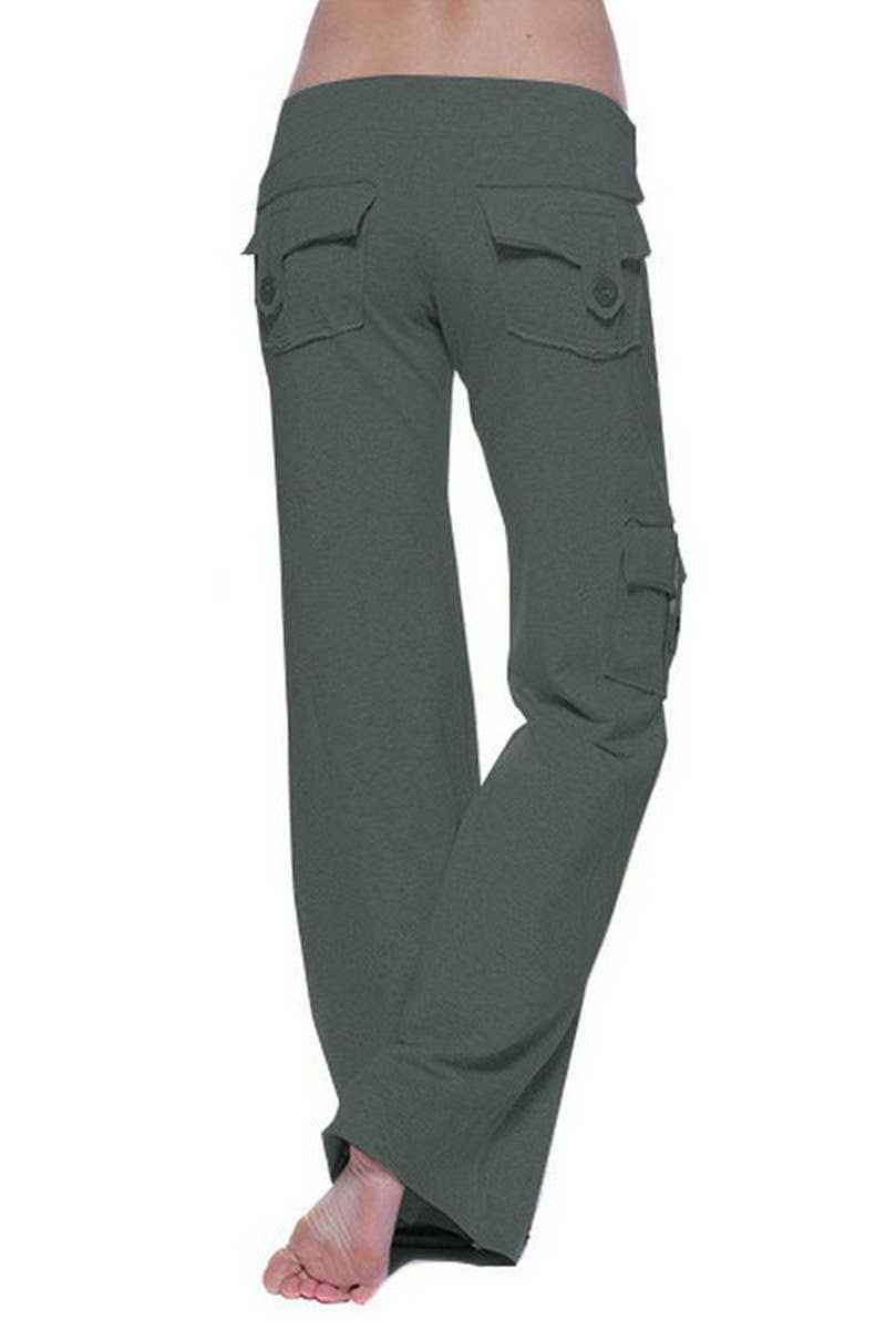 CWBLP1837_FASHION ELASTIC WAIST BUTTON POCKET YOGA PANTS