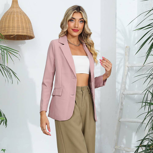 Solid Color Pocket OL Style Long Sleeve Blazer