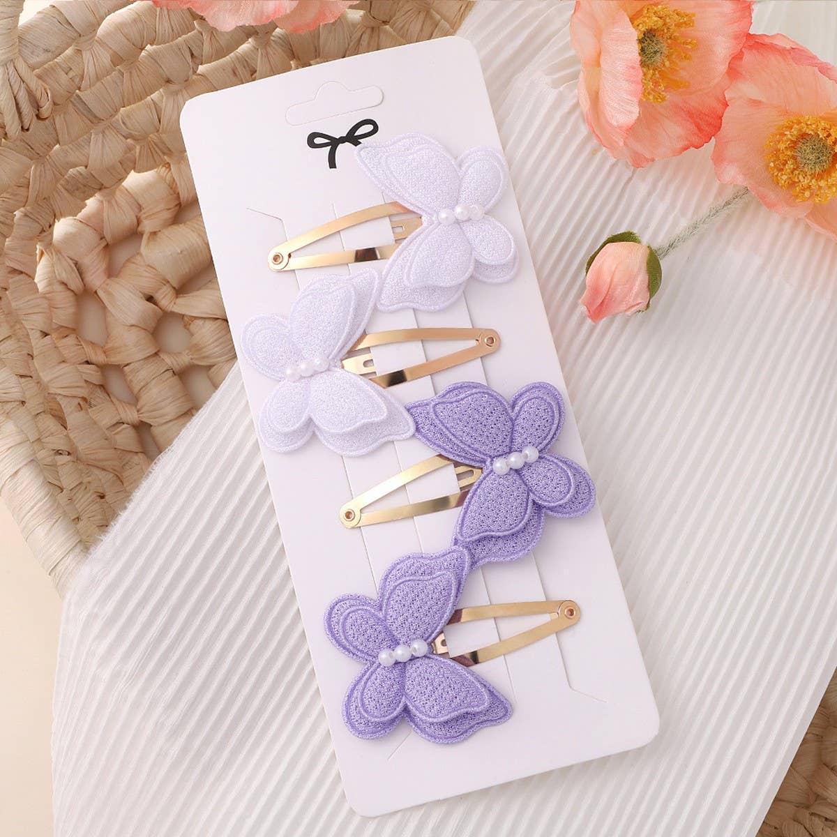 Double-Layer Pearl Bow Hair Clip Set for Kids