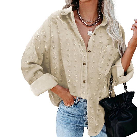 SOLID COLOR CHIFFON JACQUARD BREASTED SHIRT