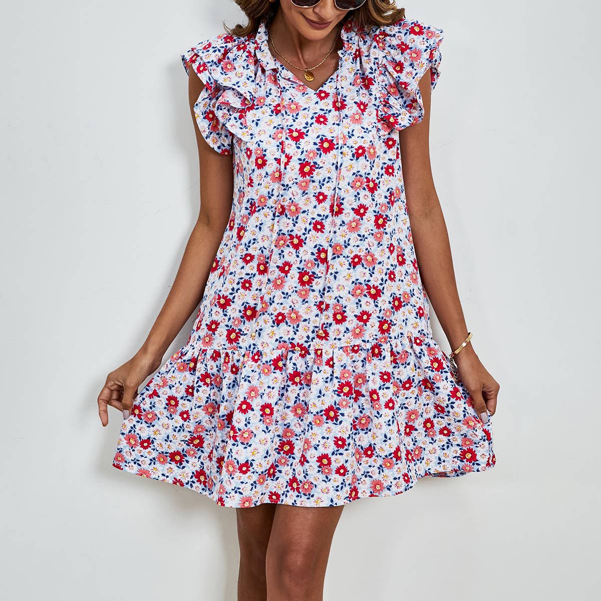 Printed layered patchwork dress