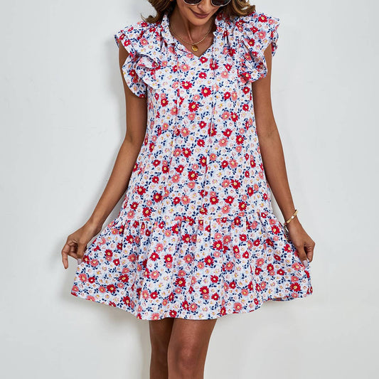 Printed layered patchwork dress