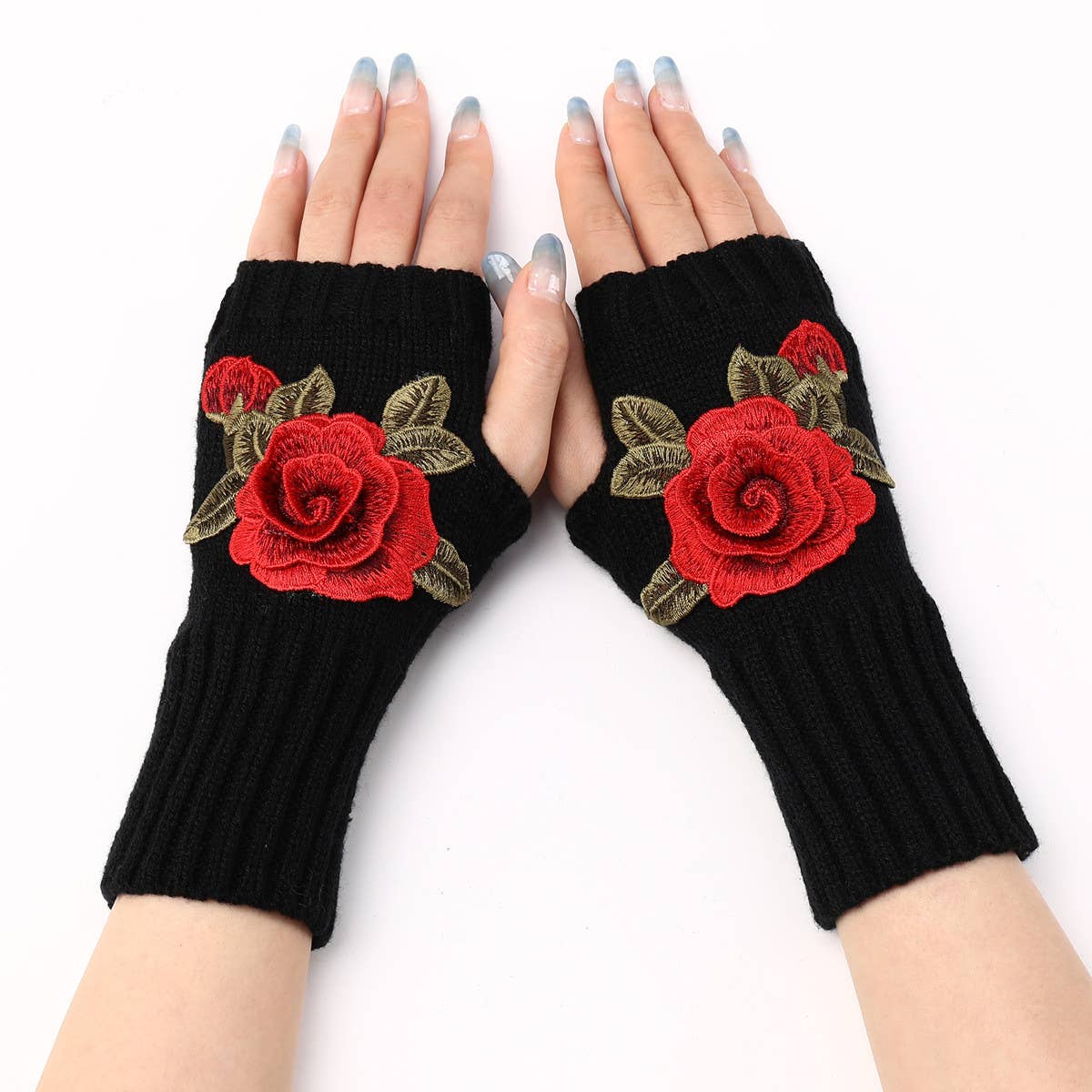 FASHION FLOWER KNITTED GLOVES_CWAG0105