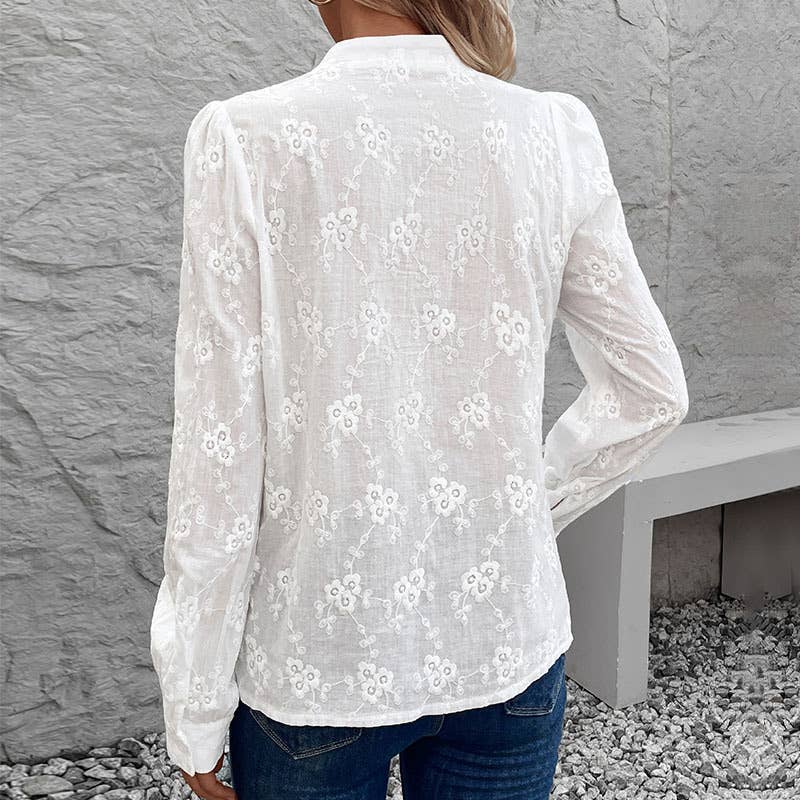 Hollowed-out lace jacquard shirt