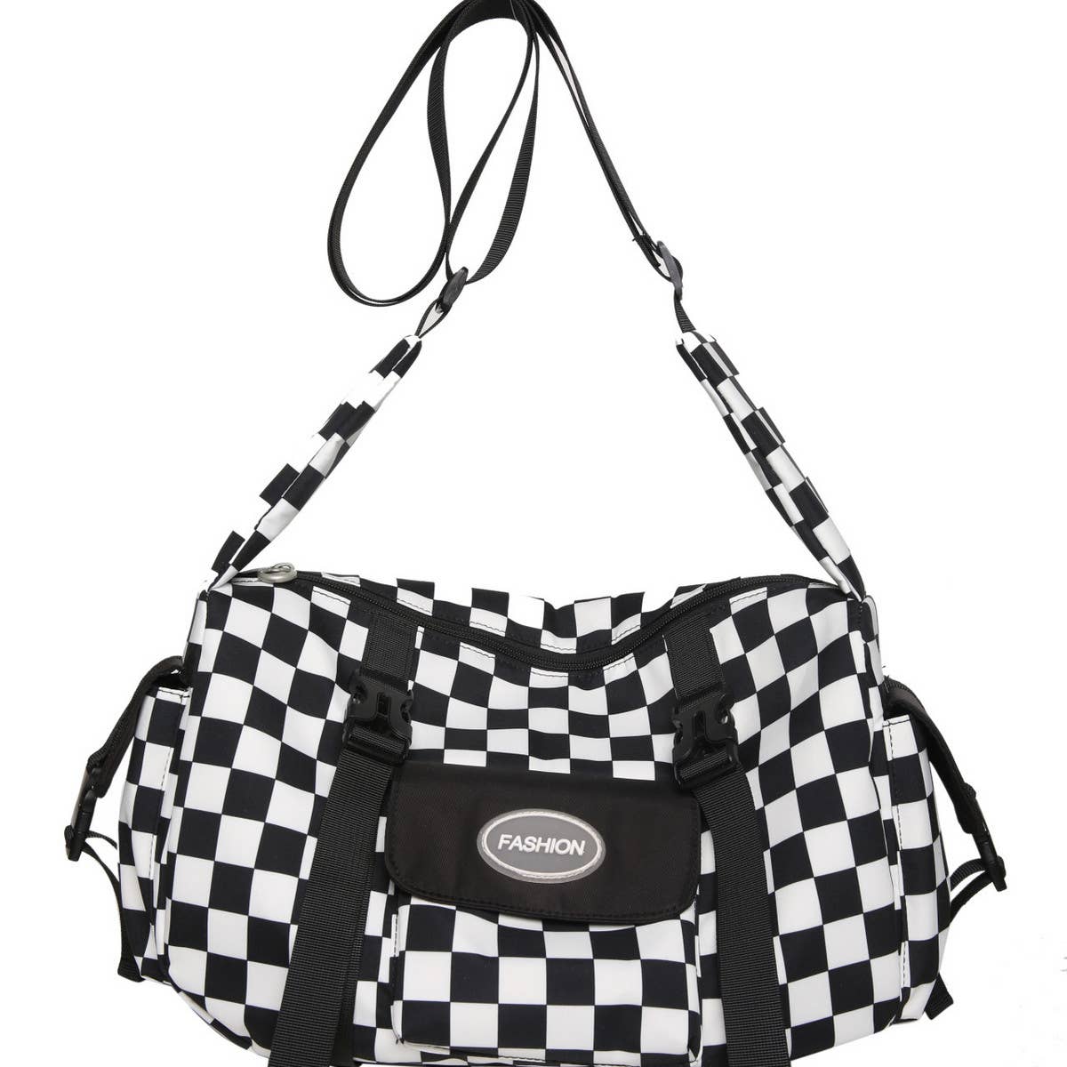 PLAID LARGE CAPACITY SHOULDER CANVAS BAG_CWAB1600