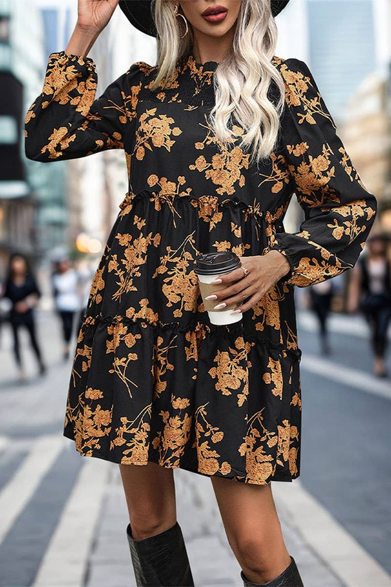 CWDSD5390_RETRO PRINT LOOSE LONG SLEEVE DRESS