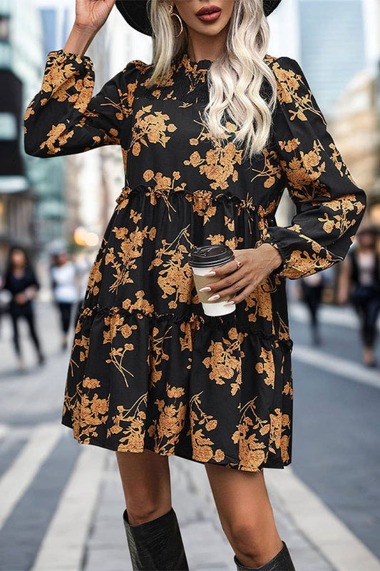 CWDSD5390_RETRO PRINT LOOSE LONG SLEEVE DRESS