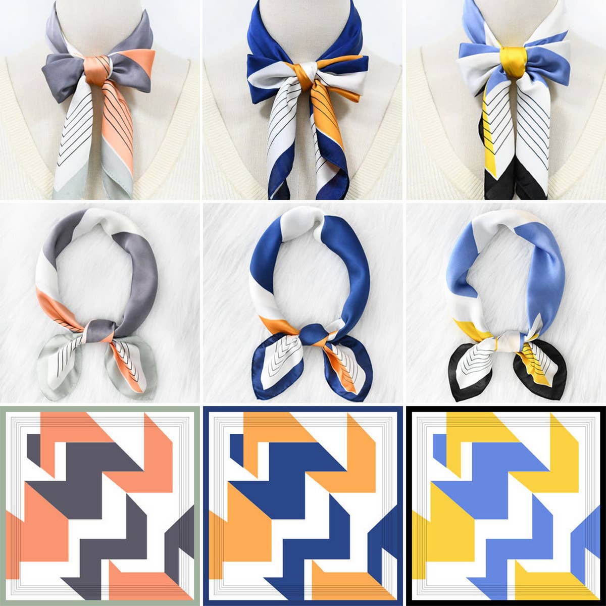 Striped Satin Scarf ??70cm Chic Summer Sun Wrap_CWASC1153